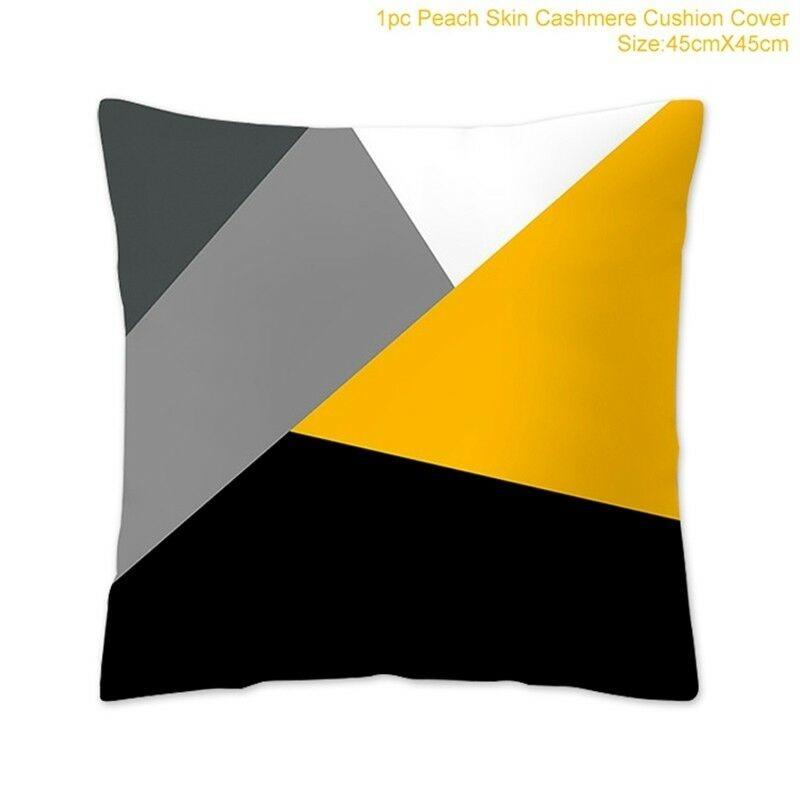 Classic Yellow Geometric Pillow Case Crafted From Luxurious Peach Skin Cashmere