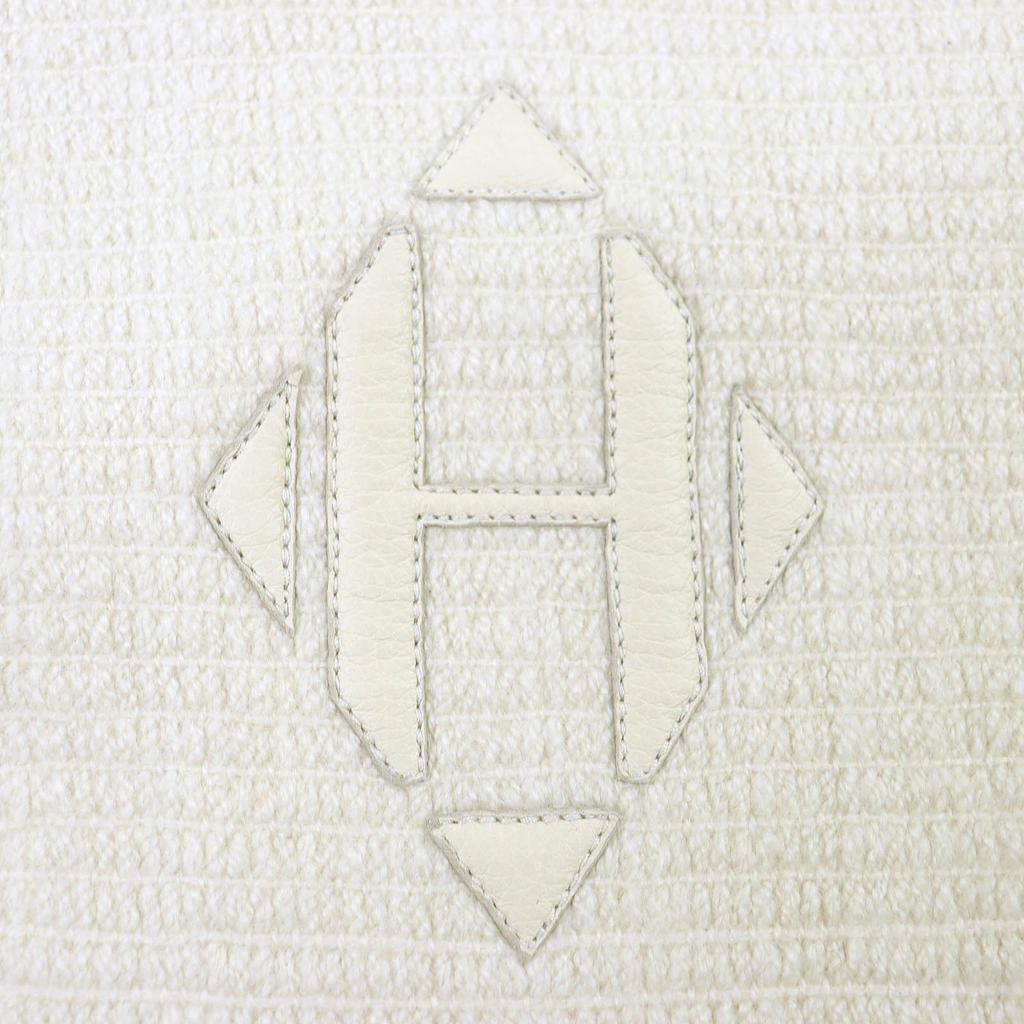 Pristine HERMES shawl H logo leather patch mini fringe large cashmere H693187S Used