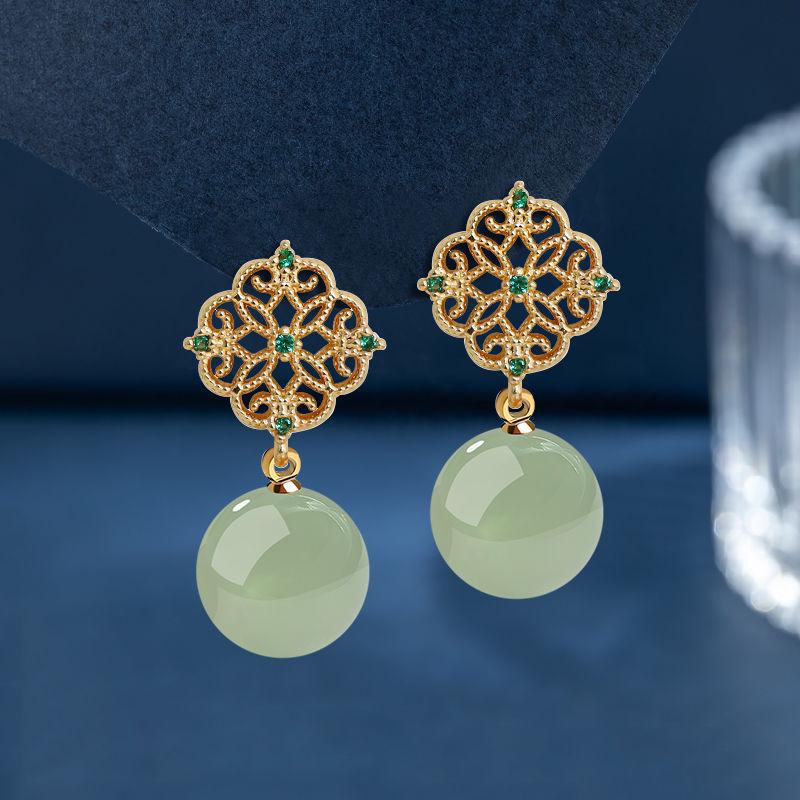 Ice Type Hetian Jade Gold Stud Earrings - Vintage Niche Design for Women, 2025