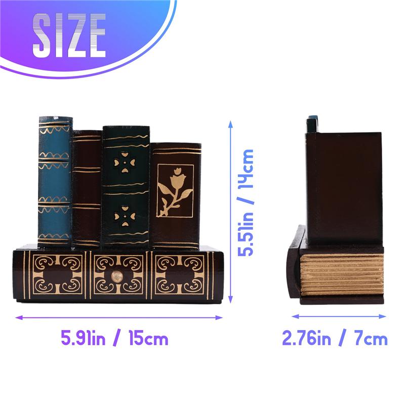 A72U Multifunction Retro Wooden Pen Holder Book Shape Wood Craft Home Decor Pencil Desktop Storage Box Drawers Stationery Holder