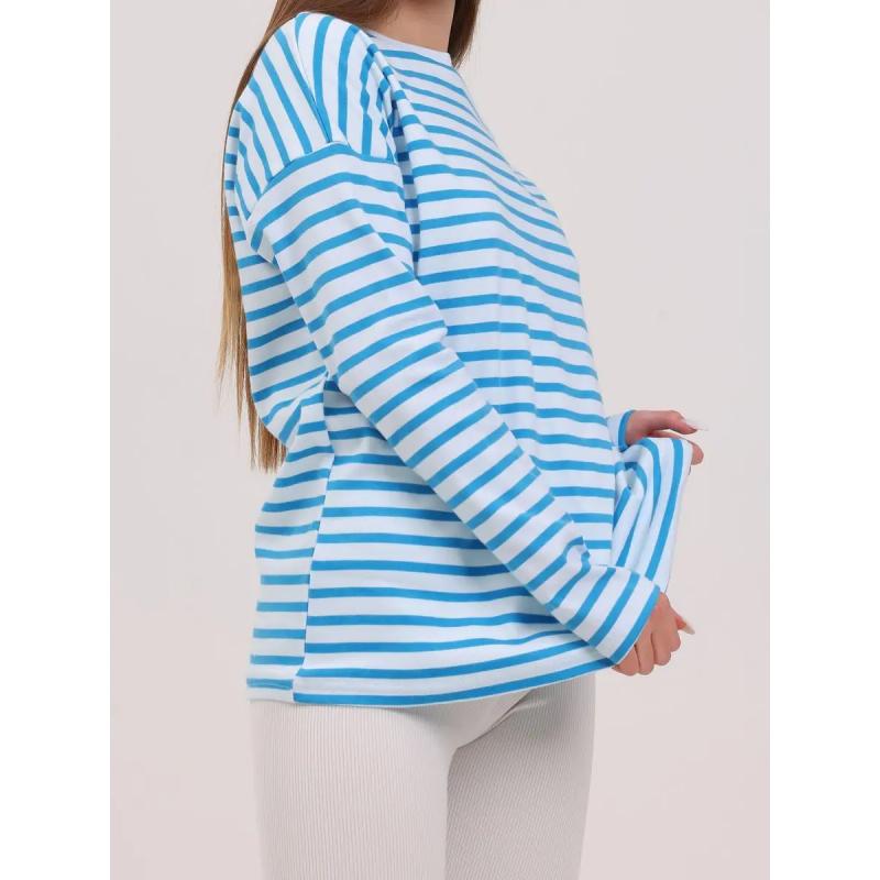T-shirt da donna a maniche lunghe minimalista, tessuto morbido di alta qualità, silhouette ampia e squadrata per il comfort di tutto il giorno