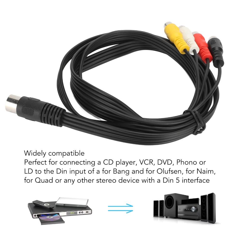 Plug and Play Audio Cable Connector 4.9ft DIN 5 Pin to 4RCA Cord DVD