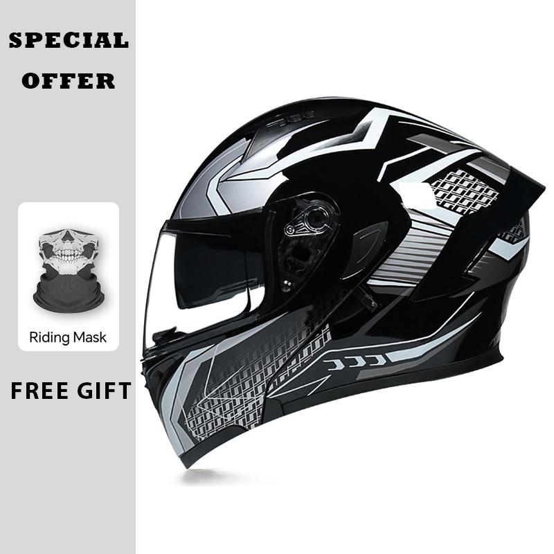 Black Red Motorcycle Helmets DOT Approved Flip Up Moto Helmet Flip Up Full Face Helmet Dual Lens Modular Helmet Factory Price