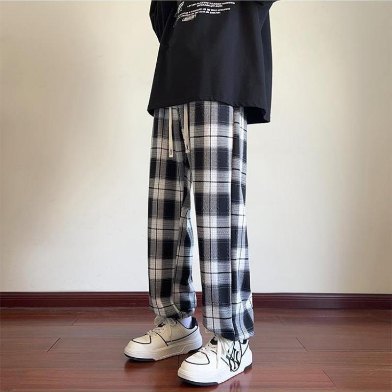 Plaid Casual Pants Plus-size Slim Fit Straight-leg Casual Pants Retro Sporty Pants Black and White Checkered Pants