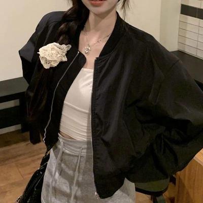 Women's Korean-Style White Baseball Jacket, Spring/Autumn 2025 - Petite, Loose, Casual Short Jacket