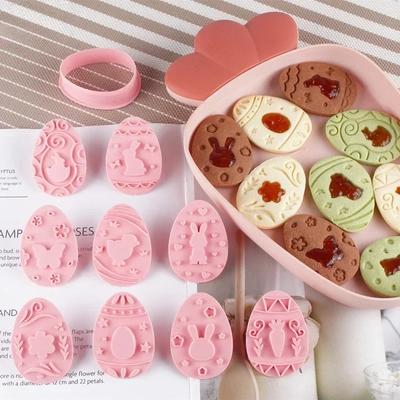 8/9Pcs DIY Easter Sauce Sandwich Biscuit Mold Cartoon Bunny Egg Cookie Cutters 3D Baking Cookie Mold Stamp Cake Decorating Tools