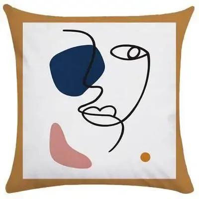Blue White Minimalist Abstract Line Art Face Cushion Cover Throw Pillowcase Modern Home Decor For Sofa Couch Peach Skin 40X40