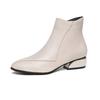 Square Heel Short Boots Casual Leather Ankle Boots for Women Elegant Pointed-toe Splicing Side Zipper Middle Heels Women's Shoes