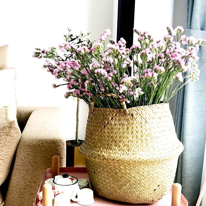 Nordic flower basket, portable woven basket, flower pot, straw woven, bamboo woven, plant woven, floor-standing folding straw wo