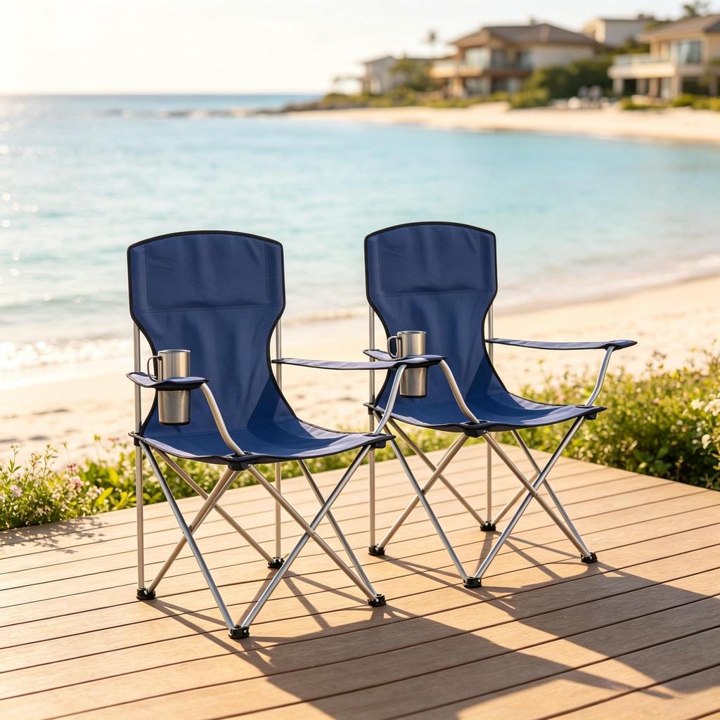 Set of 2 Folding Camping Chairs with Cup Holder, Carrying Bag and High Back