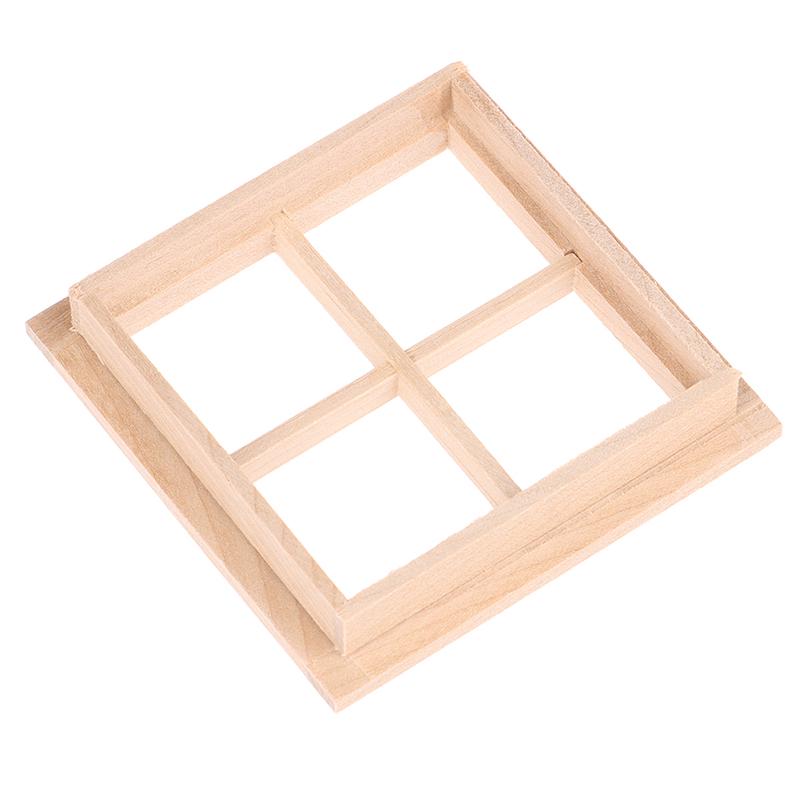 Wooden Traditional 4-Pane Window Frame 1:12 Scale Dollhouse Diy Accessory