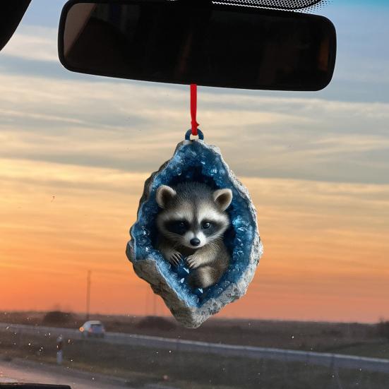 Geode Animal Decoration 2D Acrylic Forest Crystal Cave Little Animals Christmas Hanging Ornament for Xmas Tree Decor