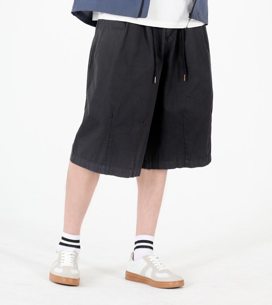 Beoteunseoul Washed Cotton Wide Shorts (Black)