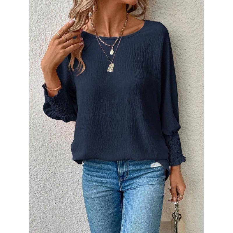 Women S Casual Solid Color Round Neck 9 10 Sleeve Pullover T Shirt