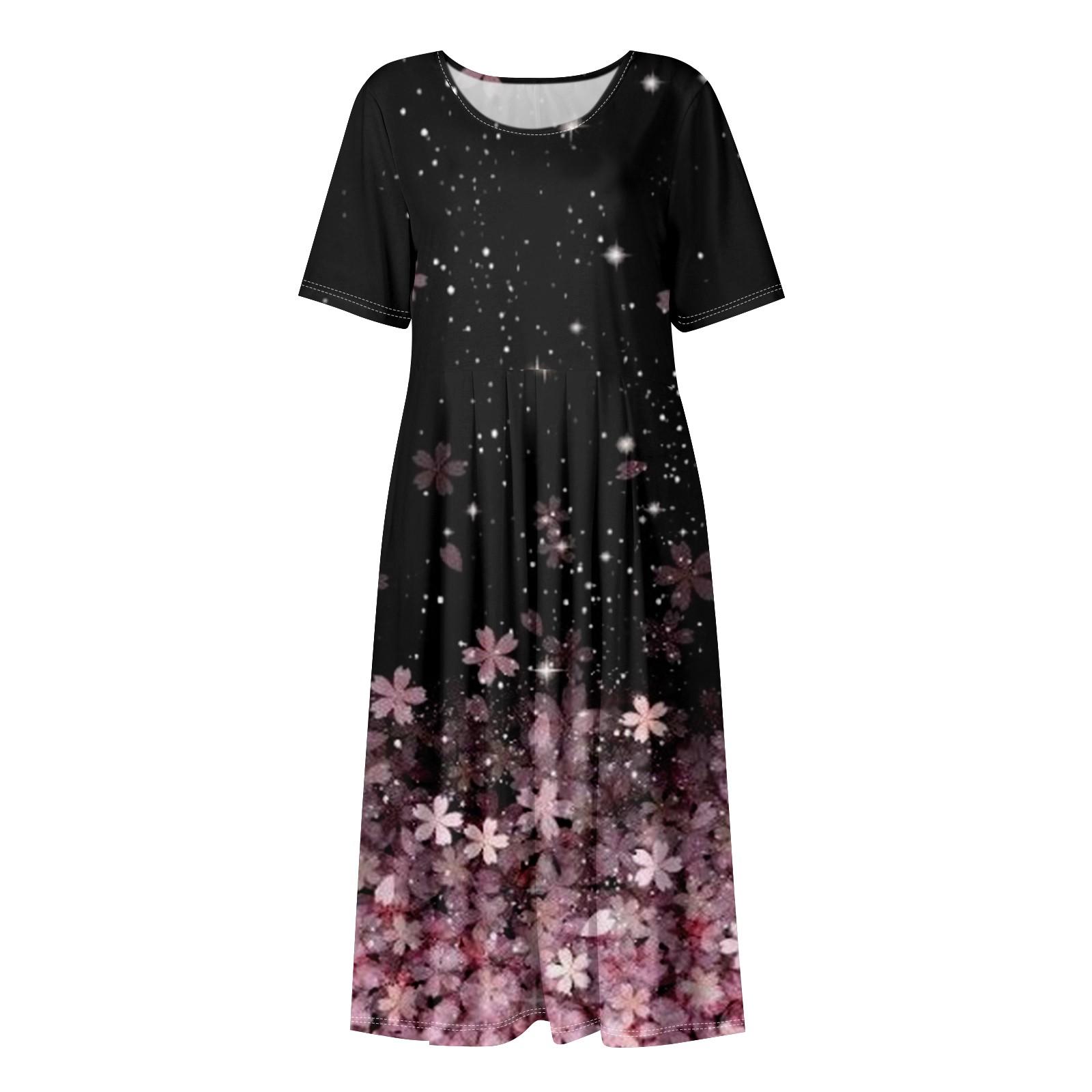 Женское летнее повседневное модное платье с коротким рукавом и карманом с круглым вырезом — фото 4