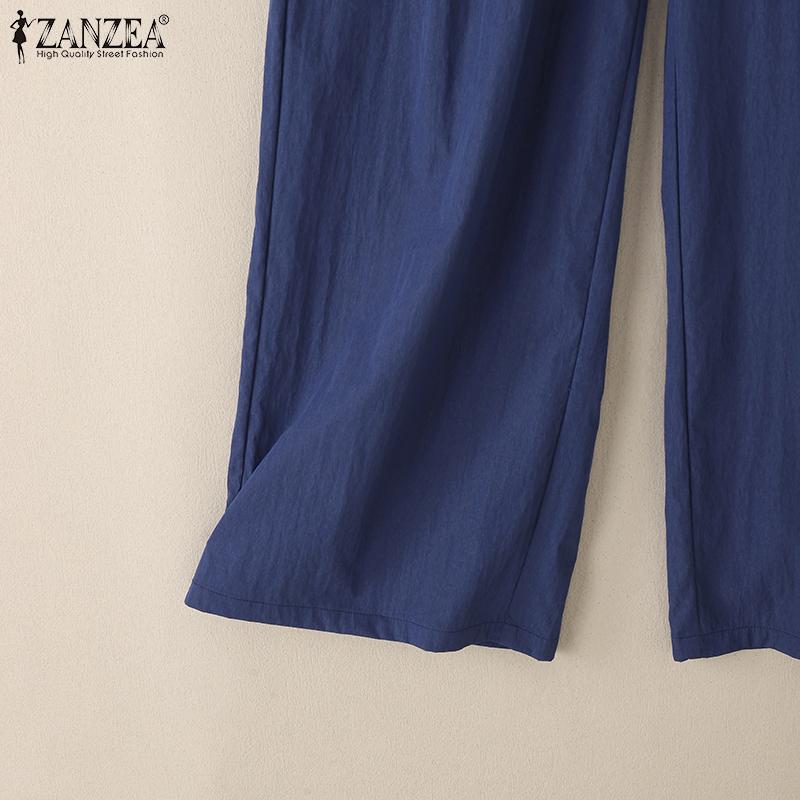 ZANZEA Damen Casual Elastischer Bund Kordelzug Lockere Hose