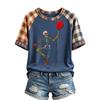 Women's Halloween Short Sleeve T-Shirt Neck Raglan Print Top