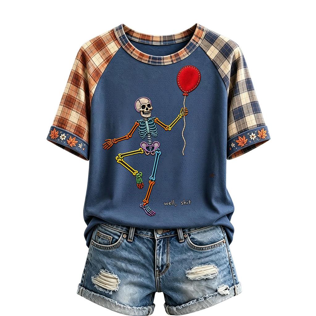 Women's Halloween Short Sleeve T-Shirt Neck Raglan Print Top