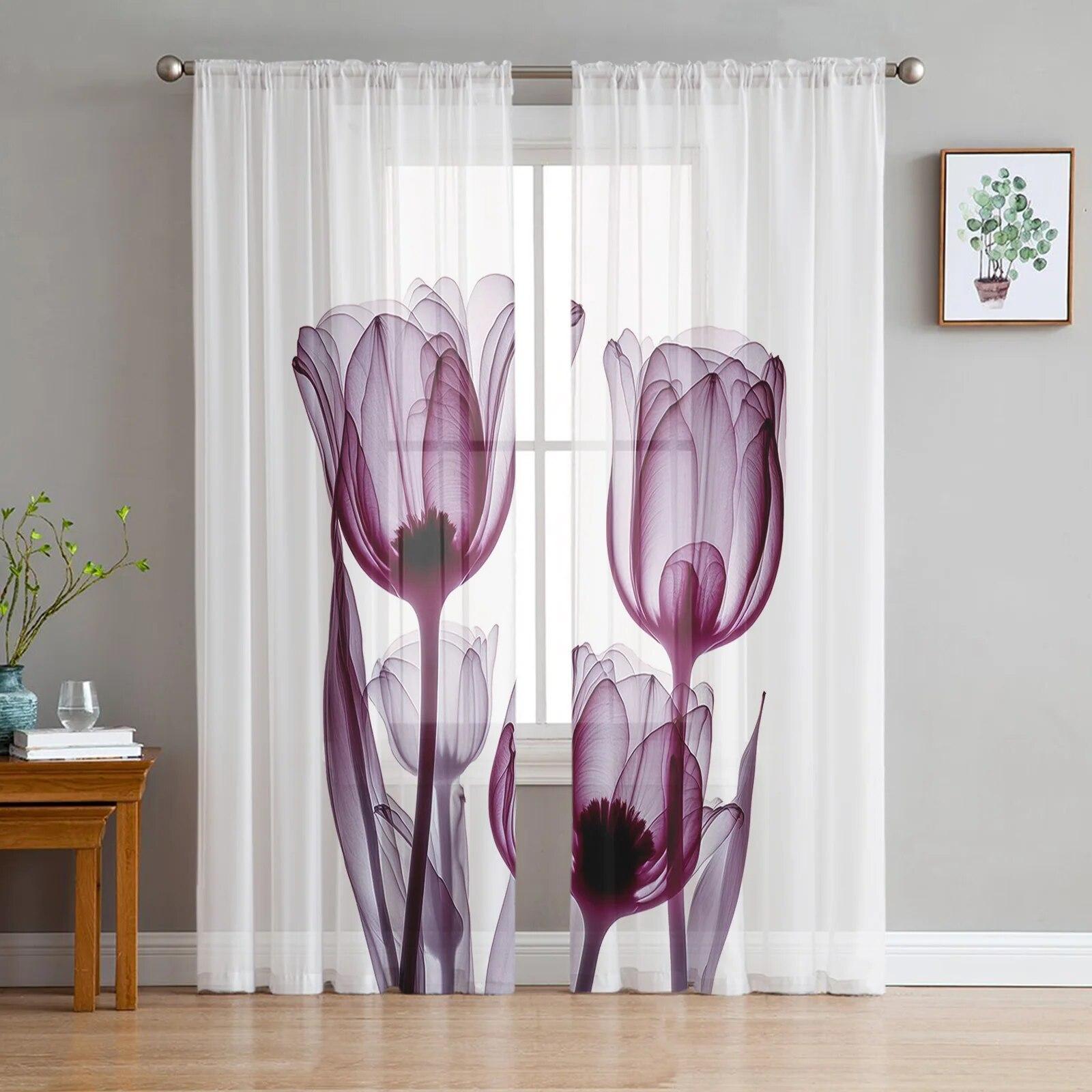 

Акварельные прозрачные тюлевые занавески с цветочным принтом для гостиной, спальни, вуаль, прозрачные шторы, кухонные шторы, занавески 135W x 274H(cm)x2