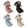 Womens Lace Trim Ribbed Knit Pajamas Set Long Sleeve Crop Top Wide Leg Pants Lounge Set 2 Piece Pjs Sleepwear