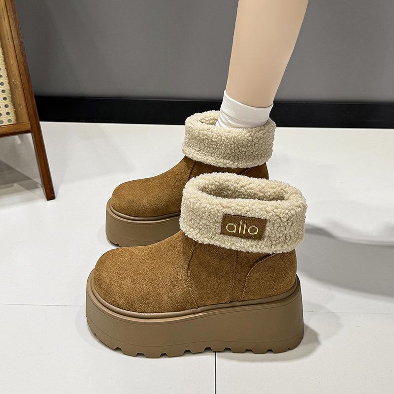 Women's thick soled winter fur one foot stirrup lightweight warm anti cold padded snow boots non-slip wear casual sneakers cotton boots