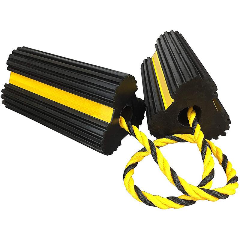 

Heavy Duty Wheel Chocks, Rubber Wheel Block Non-Slip Base with Nylon Rope Yellow Reflective Tape Wheel Stoppers for Car, RV