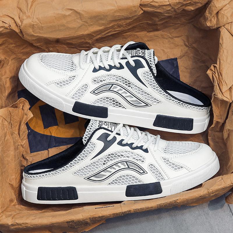 New Canvas Shoes Mesh Half Tray Shoes Men's Summer Sandals Lazy Slippers Fashionable Hollow Breathable Sports and Leisure Shoes