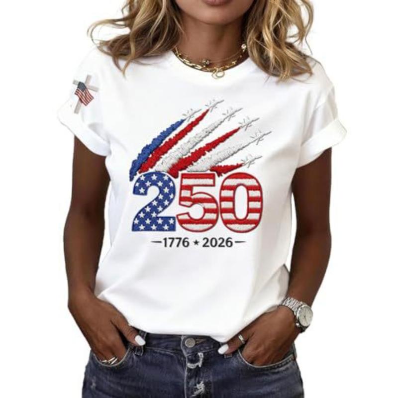 Fashion Women's Crew Neck Short Sleeve 3D Flag Color Printing Flag Short Sleeve Crew Neck T-Shirt