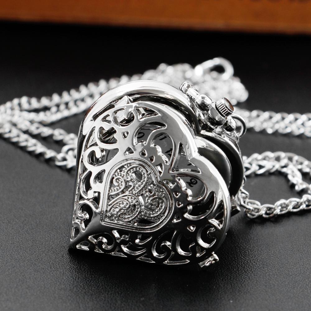 Women Love Pocket Watch Antique Steampunk Vintage Quartz Pocket Watch Rose Gold Case Necklace Pendant Clock Chain Womens
