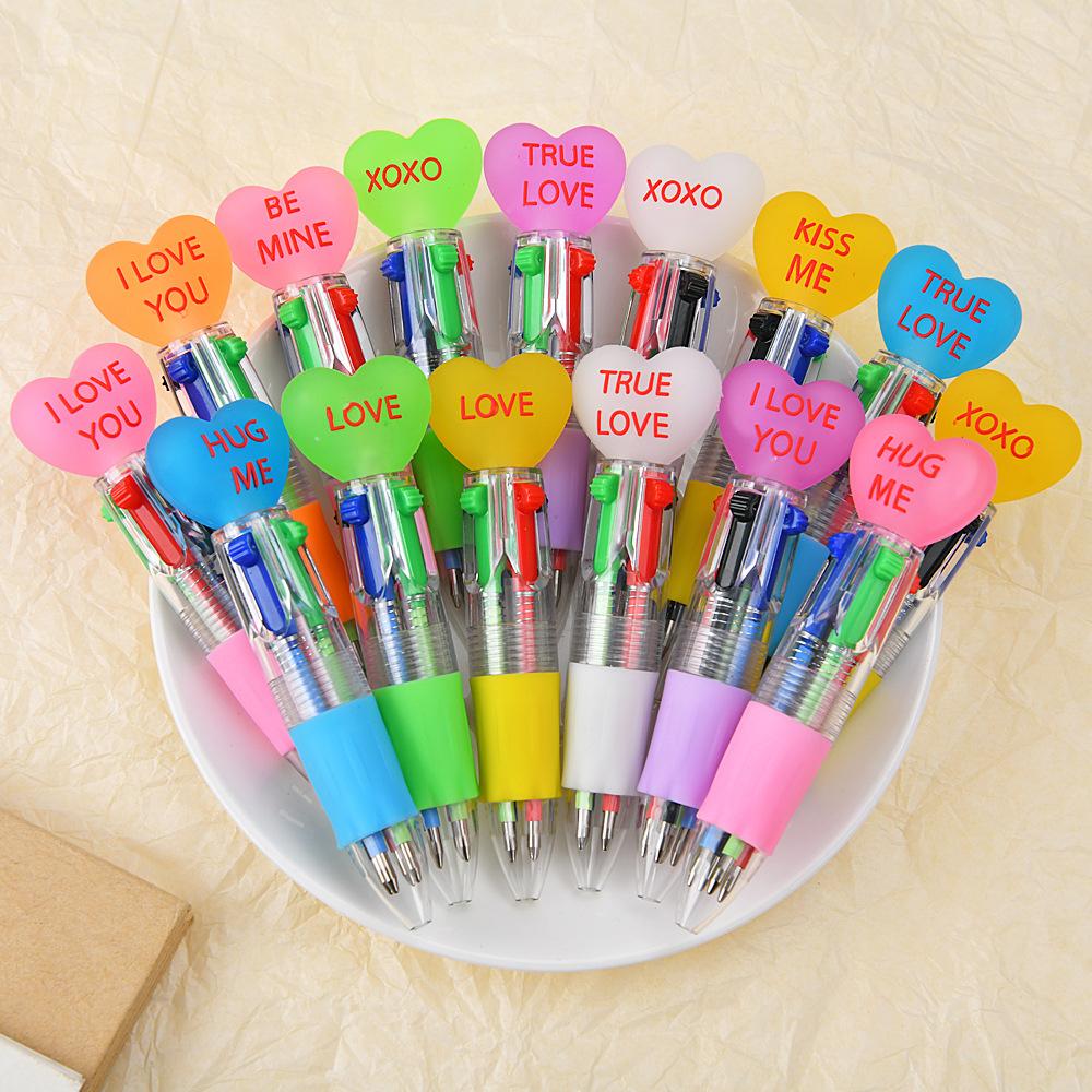 

48pcs Transparent 4 Color Ballpoint Pen with Love Heart Design Cute Valentine s Day Gift for Diary Daily Writing Holiday Gift Novelty Stationery Tea Random style