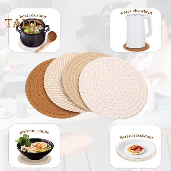 4 Adet Dokuma Amerikan Servisi 18 cm Çap Isıya Dayanıklı Bardak Altlıkları Mutfak Pamuklu Halat Masa Örtüleri Bohem Çiftlik Evi Dekoru