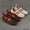 Johnature Retro Genuine Leather Soft Soled Hollow-out Sandals Round Toe Belt Buckle Flat Women's Shoes