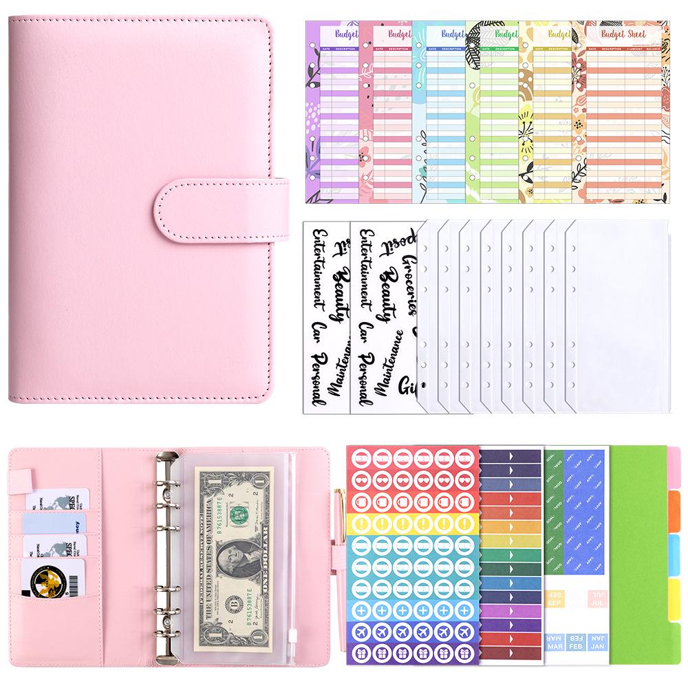 A6 Macaron PU Leather Zipper Budget Notebook with Detachable Loose-Leaf Pages