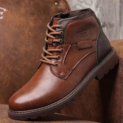 Botas de Hombre Otoño Invierno Botines Masculinos Botas Marrones Vintage para Exteriores Botines de Tobillo Botas de Trabajo Suela de Tendón de Res