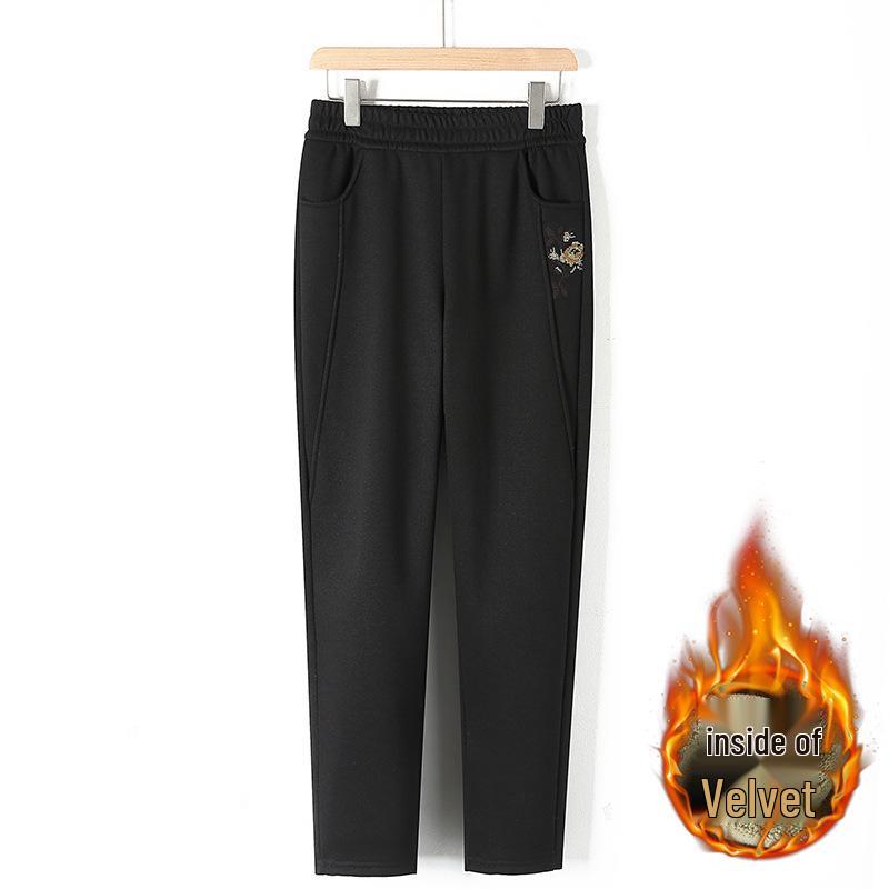 Mom's Versatile Plus Velvet Elastic Waist Straight Leg Pants - Thickened Winter Trousers for Middle-Aged and Elderly Women