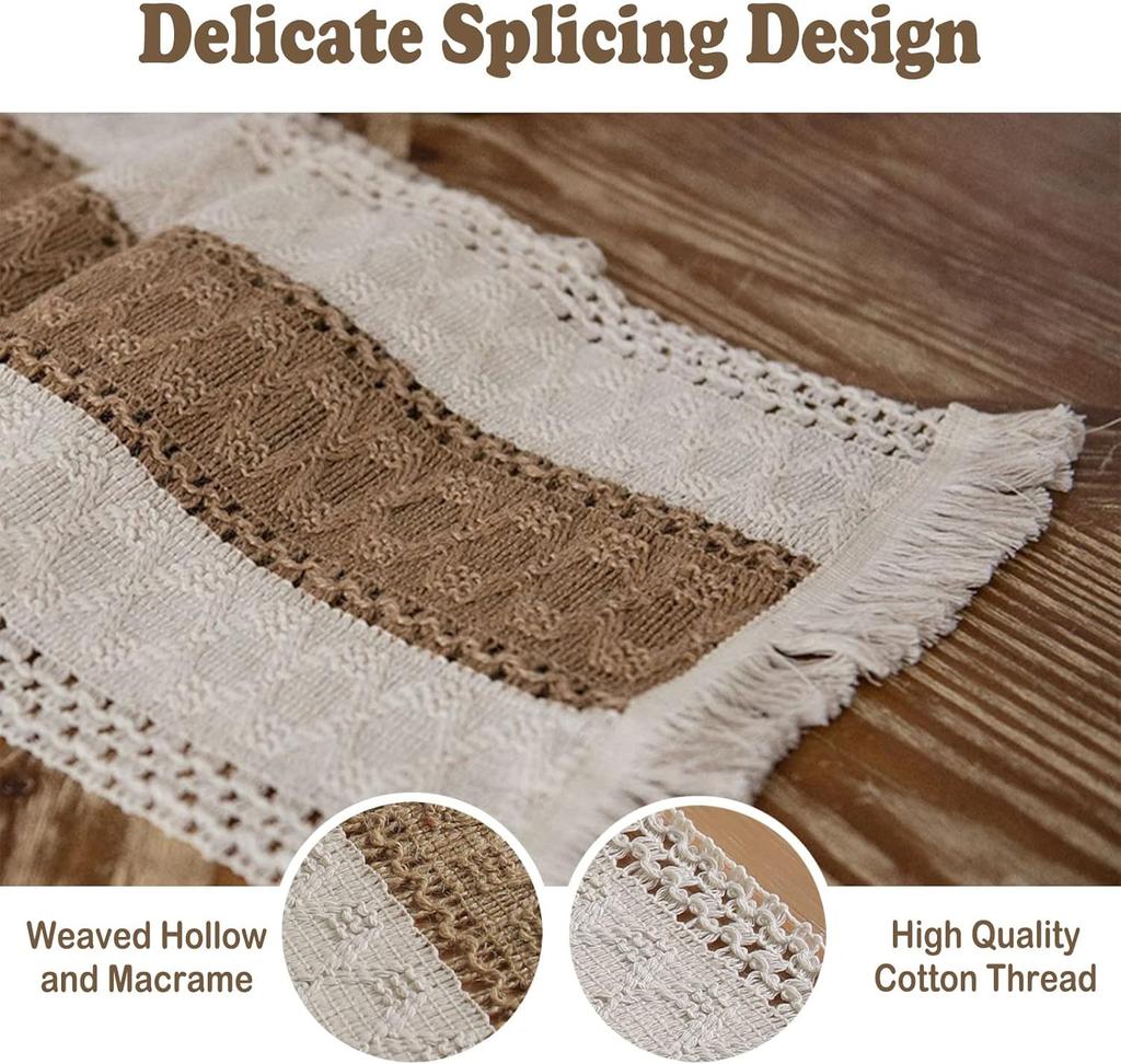 Böhmische Rustikale Hochzeitsdeko Baumwolle Leinen Tischläufer mit Quasten