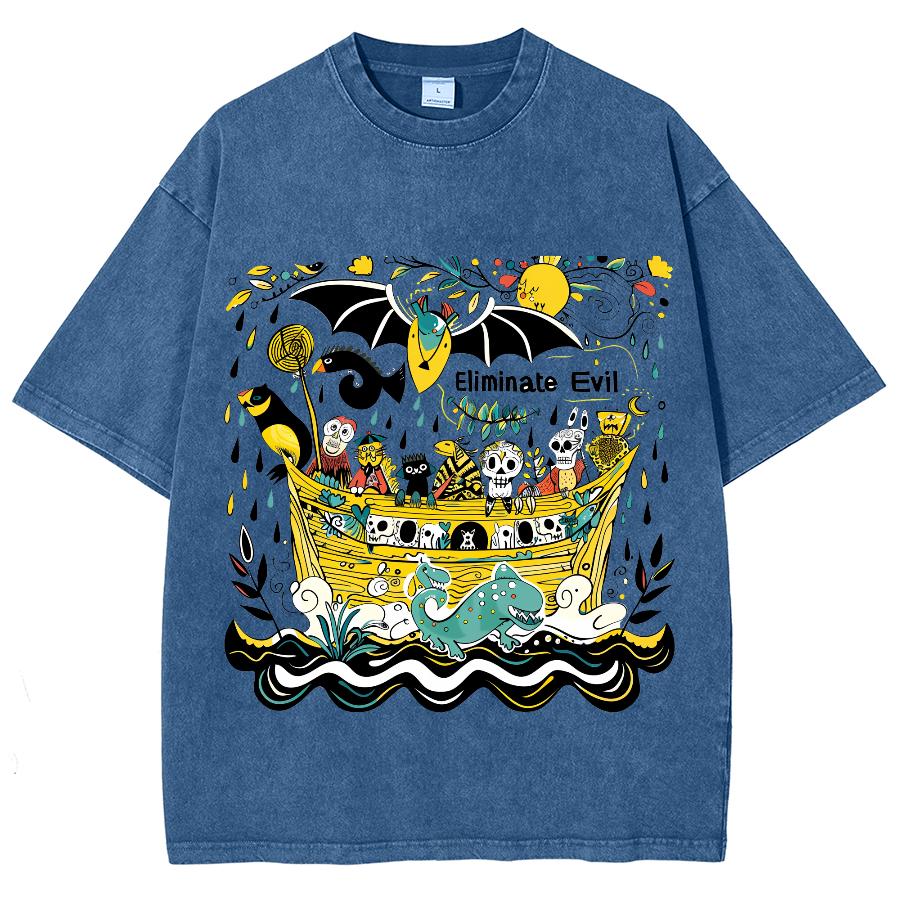 Yellow Cartoon Graphic Print Women Washed T-Shirt Oversized Loose Cotton Comfortable Short Sleeves Design Teen Tee