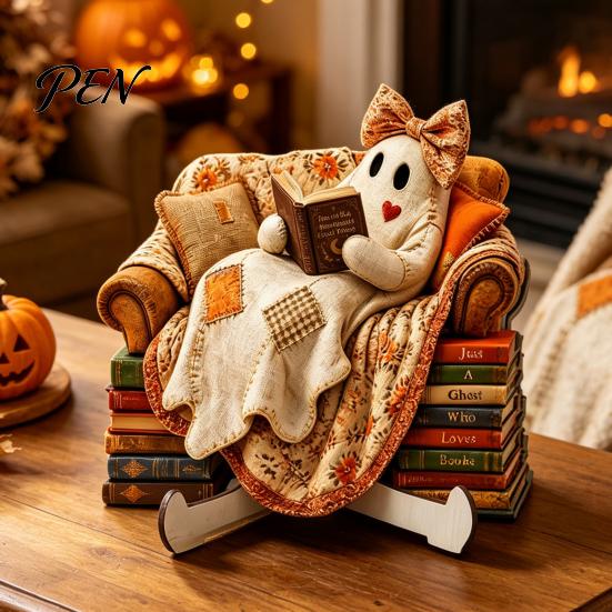 Spooky Home Decor for Festival Halloween Cute Ghost Ornament, Cartoon Festive Wooden Statue, Rustic Ornaments Creative Ornament Party Atmosphere Props