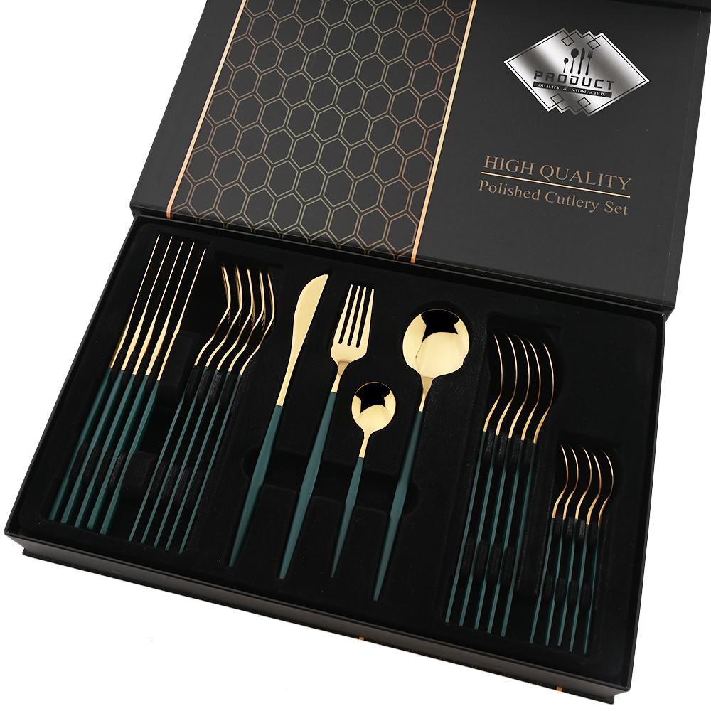 24pcs Pink Gold Dinnerware Set Knife Forks Spoon Cutlery Set with Gift Box Stainless Steel Spoon Flatware Kitchen Tableware
