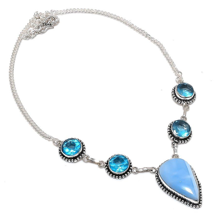Natural Owhyee Opal, Topaz 925 Sterling Silver Jewelry Necklace 18" H5n14