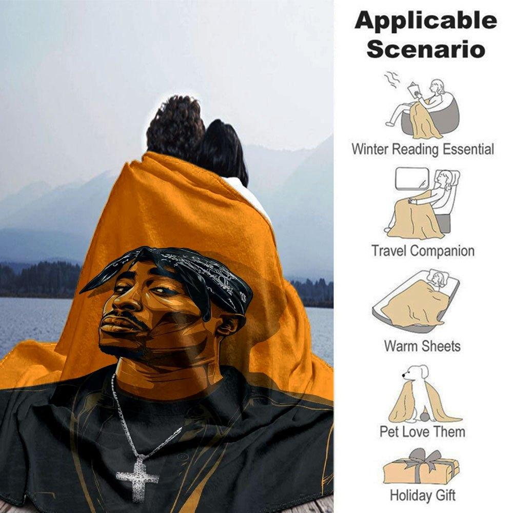 1pc 2PacHip Hop Blanket Soft Lightweight All Season Multi Purpose Throw for Sofa, Bed, Office & Picnics, French Style with Iconic Album Art & Quotes