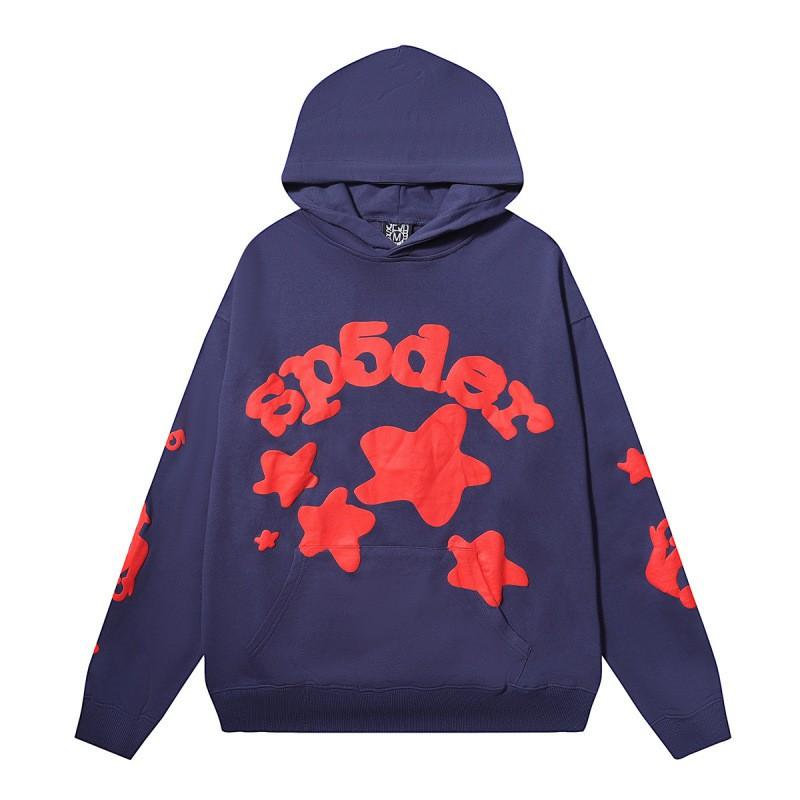 Sp5der Hoodie Unisex Oversized Cotton Pullover With Foil Letter Print Fall Casual Streetwear
