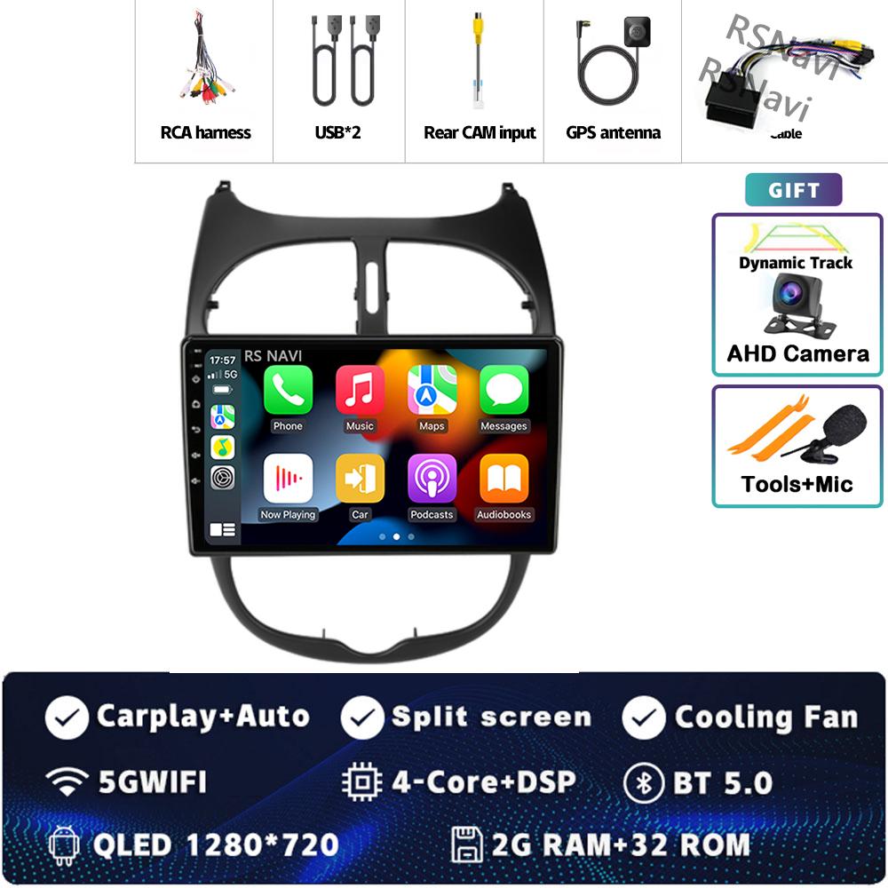 

9 Android 14 Carplay Автомагнитола для Peugeot 206 206CC 206SW 2001-2016 Мультимедийный видеоплеер Навигация Стерео 2Din Камера 360