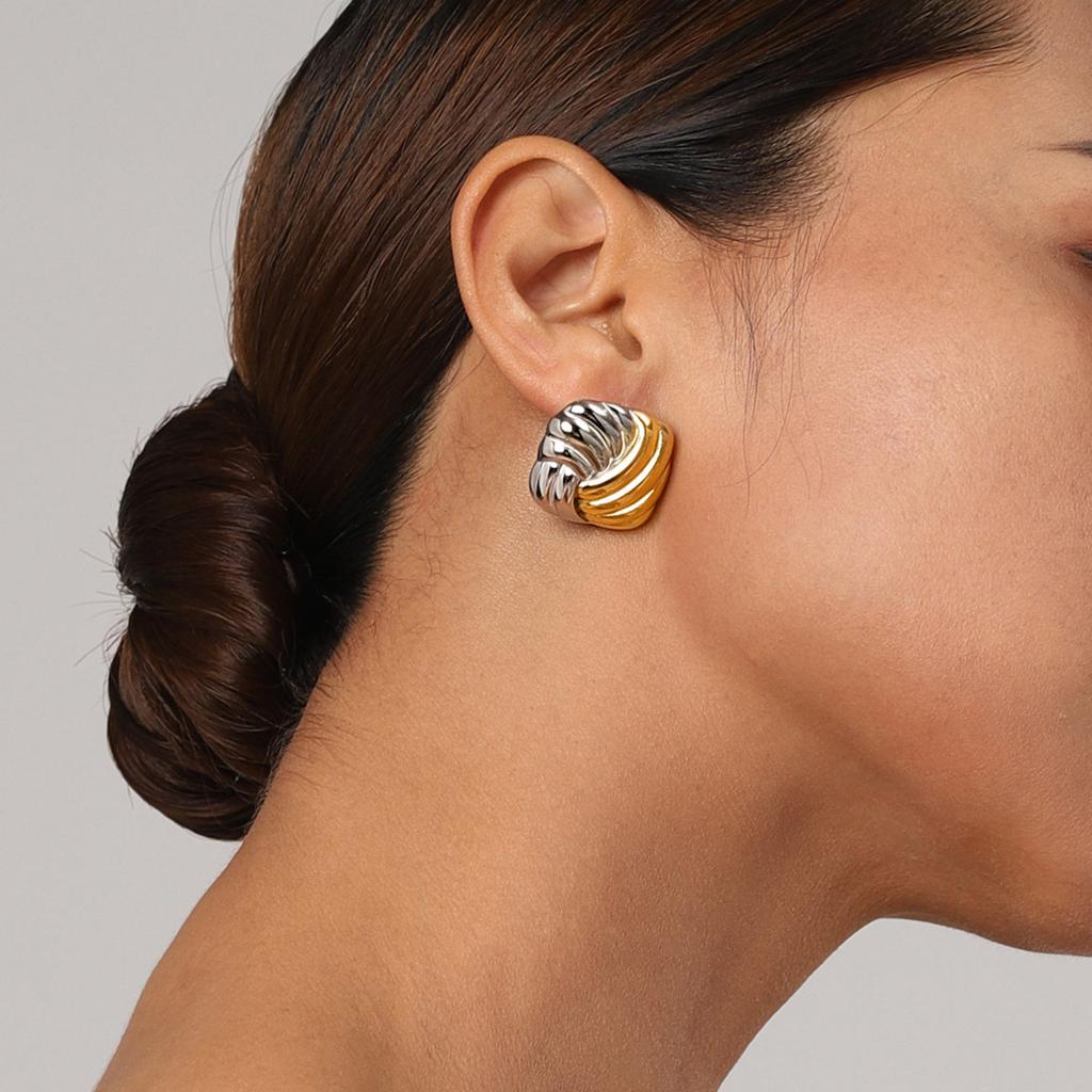 Geometric Gold and Silver Tone Studs Earrings for Women Fashion Vintage Texture Ear Accessories Lightweight Jewelry