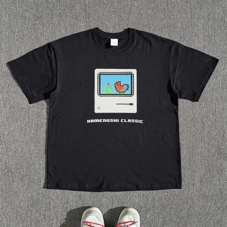 2025 New Summer American Retro Pixel Cartoon Bird Student Niche Short-sleeved T-shirt