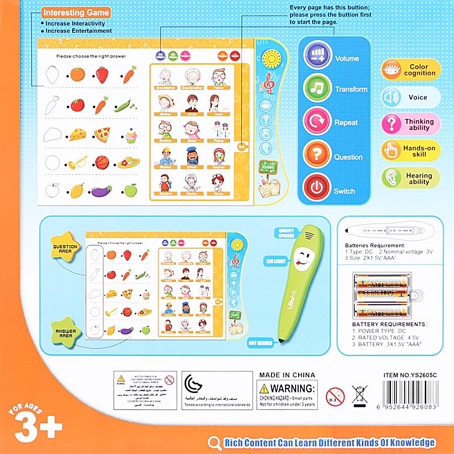 Książka do czytania e-booków z maszyną do nauki pisania, litery alfabetu angielskiego, liczby zwierząt i zabawna gra do wyboru dla dzieci