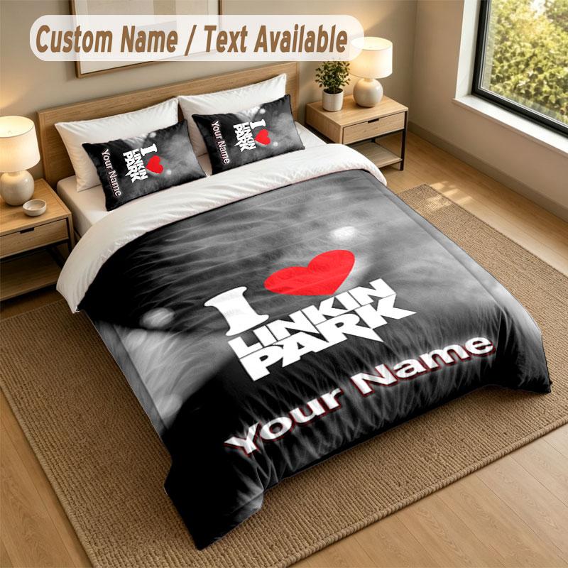 Set Biancheria da Letto 1 Copripiumino 2 Federe Stampa Linkin Park Morbido Tessuto per Letto Decorazione Camera da Letto