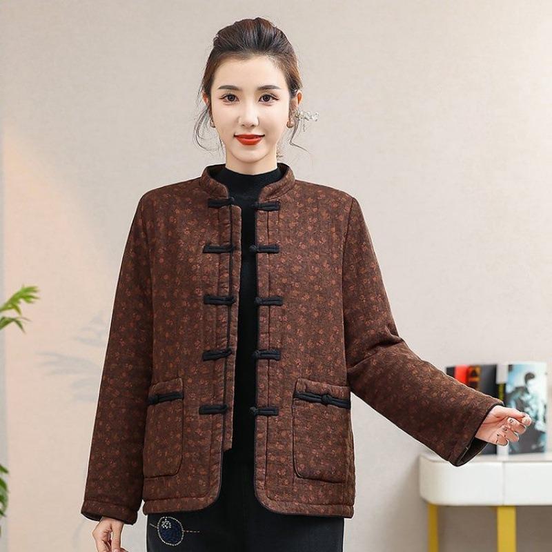 Winter coat cotton-padded coat buckle to keep warm Winter middle-aged women Chinese cotton-padded jacket women