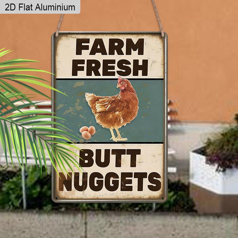 2D Flat, 1pc Vintage Humorous Farm Aluminium Wall Art Sign "Farm Fresh Butt Nuggets"- 8"x12" Aluminium Rustic Kitchen & Farmhouse Decor, Funny