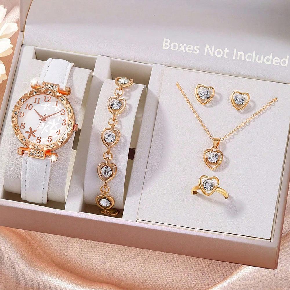 Diamond Dial Watch Ladies Light Luxury Niche Quartz Watch Bracelet Set PU Leather Strap Watch